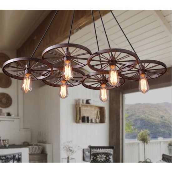 Industrielle Pendelleuchte mit 6 Rädern für LED-Beleuchtung