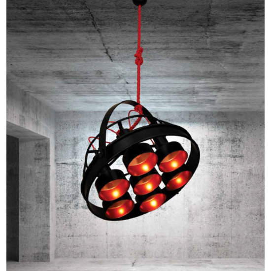 Homelighting Hector lámpara colgante negro cobre industrial, Ø70cm, altura 55cm, 7x E27 (bombillas no incluidas), cuerda máx. 110cm