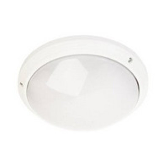 Round outdoor ceiling and wall light, white thermoplastic, 270mm diameter, IP65 and IK10, E27 fitting, 220V