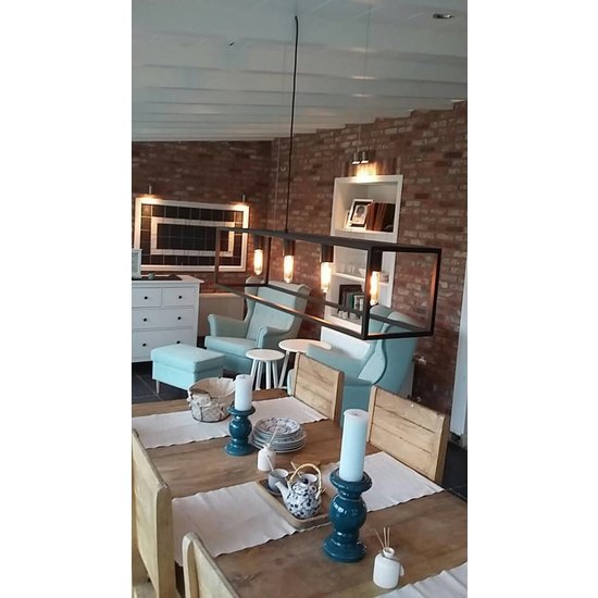 Suspension Fantasia Kago avec 4 douilles E27, acier vieux cuivre, ruggine et noir, 100 x 25 cm, câbles réglables