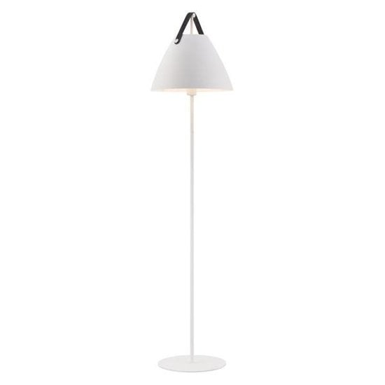 Nordlux Strap floor lamp by Nordlux, white metal, 360 mm shade, E27 socket, leather strap, IP20