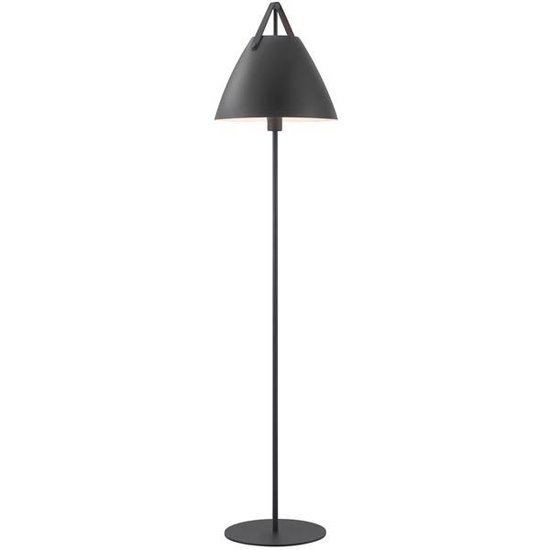 Nordlux Strap floor lamp by Nordlux, white metal, 360 mm shade, E27 socket, leather strap, IP20