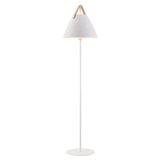 Nordlux Strap floor lamp by Nordlux, white metal, 360 mm shade, E27 socket, leather strap, IP20