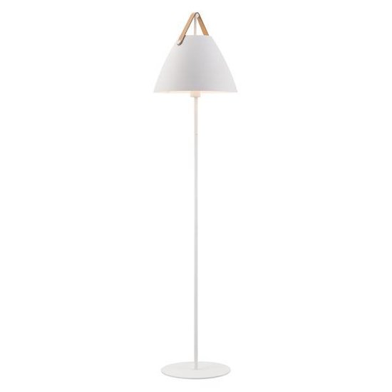 Nordlux Strap vloerlamp van Nordlux, wit metaal, lampenkap 360 mm, E27 fitting, leren riem, IP20