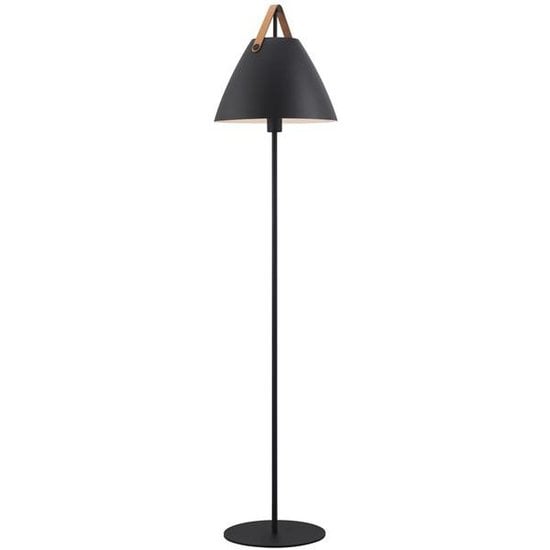 Nordlux Strap floor lamp by Nordlux, white metal, 360 mm shade, E27 socket, leather strap, IP20