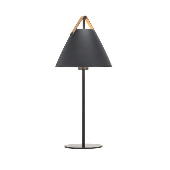 Nordlux Strap Tischlampe schwarz, Metall mit Lederband, E27-Fassung (Leuchtmittel nicht enthalten), 55 cm hoch, Schirm Ø25 cm
