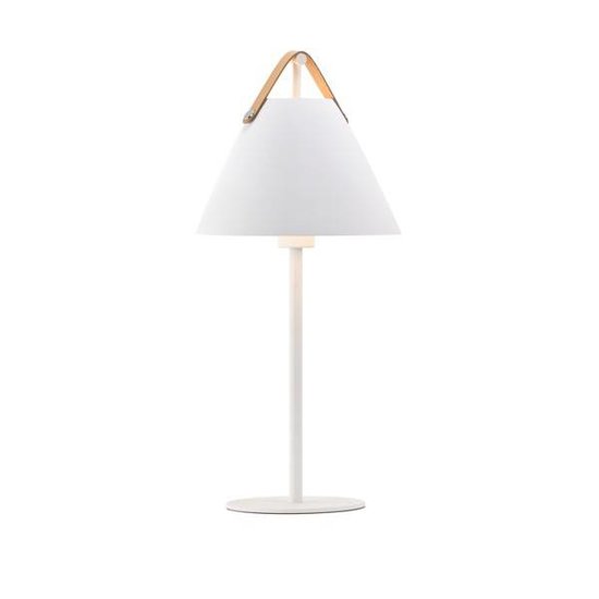 Nordlux Lampe de table Strap noire, métal avec lanière en cuir, culot E27 (ampoule non incluse), 55 cm de haut, abat-jour Ø25 cm