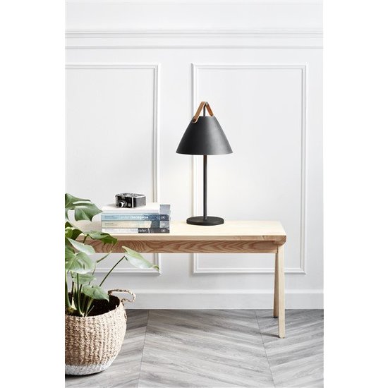 Nordlux Strap table lamp black, metal with leather strap, E27 socket (bulb not included), 55 cm high, 25 cm shade