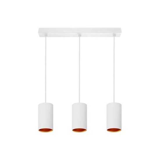 Lámpara colgante dorada sobre mesa comedor blanca o negra 3xGU10