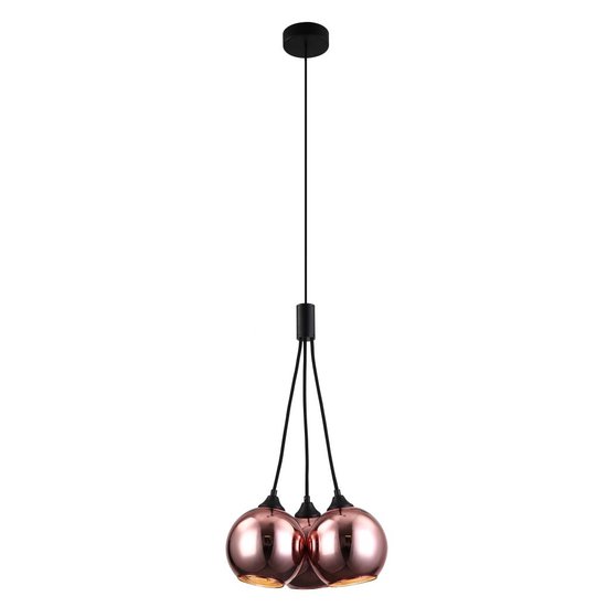 Fantasia Rogodo pendant lamp with 3 smoked grey glass spheres, rose gold frame, 3x E14, diameter 340 mm