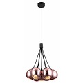 Fantasia Rogodo hanglamp met 7 glazen bollen in roze goud met zwart glas, 7x E14, in hoogte verstelbaar