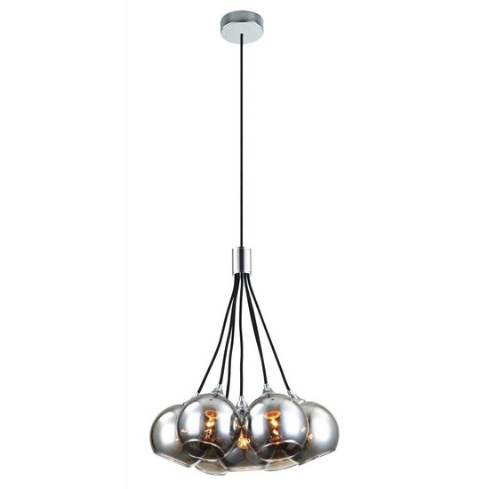 Fantasia Rogodo pendant lamp with 7 glass balls in rose gold with black glass, 7x E14, adjustable height