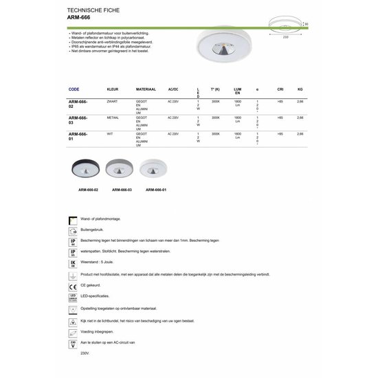 Outdoor ceiling light LED design 210mm diameter 12W