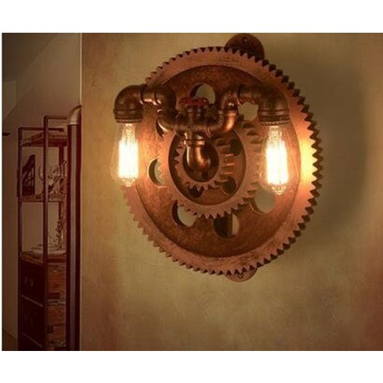 Industrial wall light wheel and valve 420mm Ø 2xE27