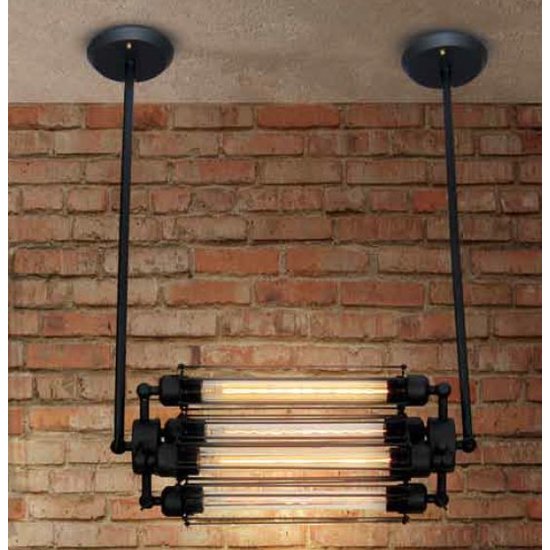 Homelighting Toro Industrie-Hängelampe, schwarz, 550mm, 4 Glasröhren mit E27-Fassung, Leuchtmittel nicht enthalten
