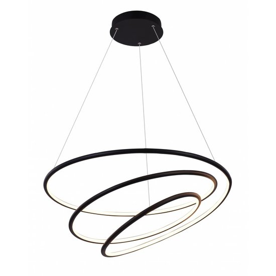 Fantasia BOA suspension LED, spirale en métal/plexi noir, Ø730mm, 88W LED intégrée, 3080 lumens, 3000K blanc chaud, dimmable