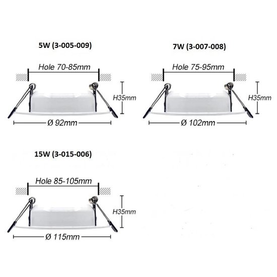 Recessed spot diameter 95 mm IP44 5W LED (hole 85 mm)