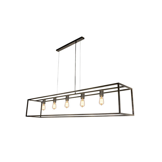 Hanglamp zwart of roest E27x5 1500mm lang