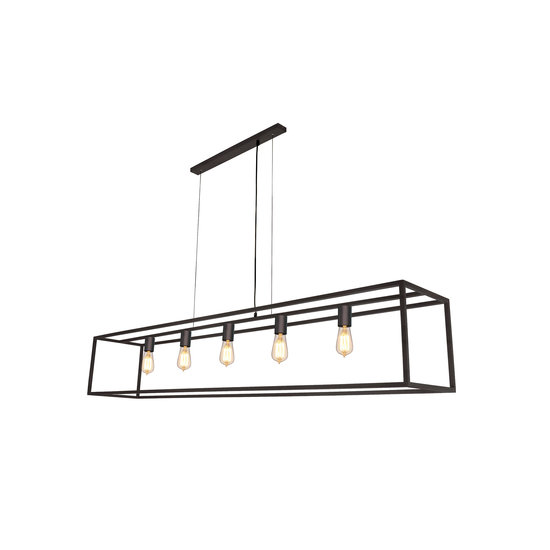 Hanglamp zwart of roest E27x5 1500mm lang