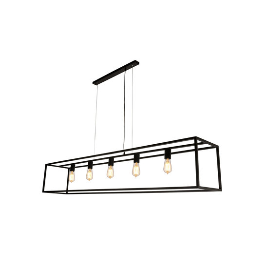 Hanglamp zwart of roest E27x5 1500mm lang