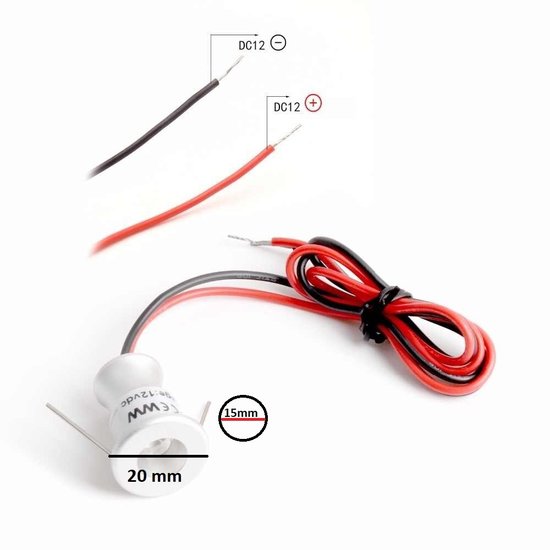 Mini zeer kleine inbouwspot 12 Volt 1 watt  inbouwmaat 15 mm bundel 60 graden