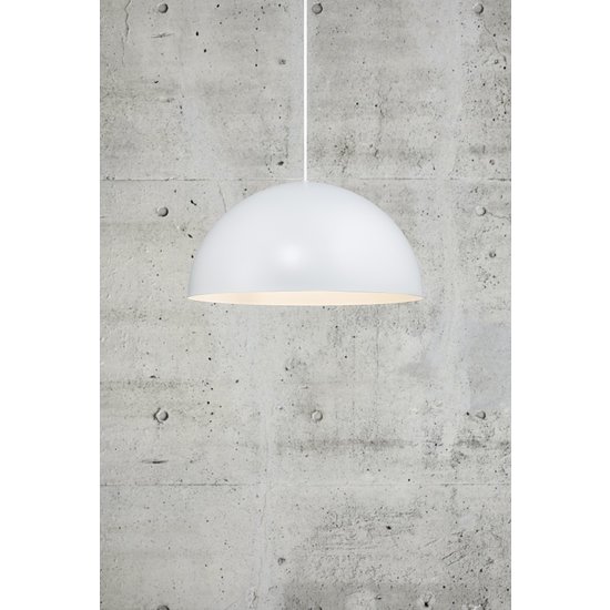 Ellen 40 hanglamp, halfronde kap in staal, diameter 400 mm, E27 fitting, verstelbare kabel tot 2 m, wit