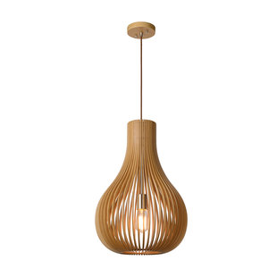 Lange houten hanglamp natuurlijk hout 380 mm diameter E27