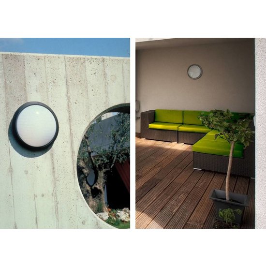 Plafón y aplique de exterior redondo, termoplástico blanco, 270mm de diámetro, IP65 e IK10, casquillo E27, 220V