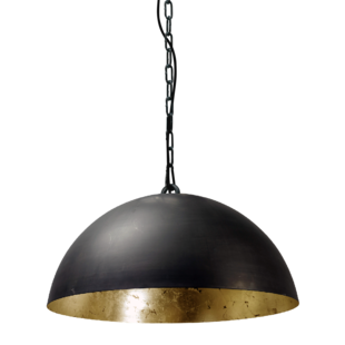 Hanging lamp black sphere dome of 30cm to 100cm diameter E27 gold leaf inside