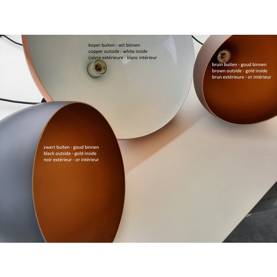 Fantasia RONIN drop-shaped pendant lamp in coffee brown metal with gold interior, Ø42 x H30 cm