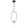Hängelampe dänisches Design, weißes Opalglas mit Messingdetails, E27-Fassung max. 15W, Höhe 51,5 cm, Kabel 300 cm