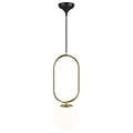 Danish Design pendant lamp, white opal glass shade, brass fitting, E27 socket max 15W, height 60.5cm, IP20