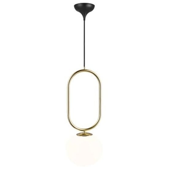 Danish Design pendant lamp, white opal glass shade, brass fitting, E27 socket max 15W, height 60.5cm, IP20