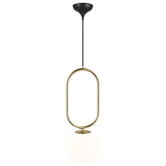 Danish Design Pendelleuchte, Schirm aus weißem Opalglas, Messingfassung, E27 max. 15W, Höhe 60,5cm, IP20