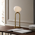 Deens Design tafellamp met kap in wit opaalglas en voet in messing, E27-fitting, IP20, hoogte 47 cm, kabellengte 250 cm