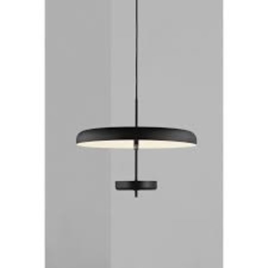 Suspension design fin et rond noir douille G9, max. 5W LED, Ø45 cm, hauteur 36,8 cm, IP20