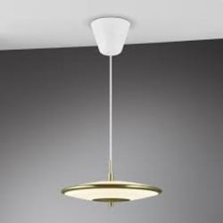 Art deco hanglamp wit opaalglas en messing, 15W LED, 900 lumen