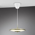 Klassieke hanglamp art deco, kap van wit opaalglas met messing frame, 25W LED 1500lm, Ø43 x H14 cm, IP20