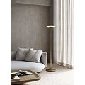 Art deco style floor lamp with white opal shade on a brass base, includes dimmable 15W LED module (900 lm), height 141.3 cm