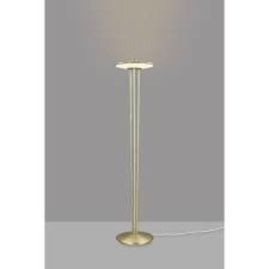 Stehlampe im Art-Deco-Stil mit weißem Opalschirm auf Messingfuß, dimmbares 15W-LED-Modul (900 lm), Höhe 141,3 cm