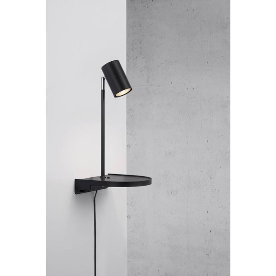 Aplique de pared negro de metal, casquillo GU10 máx. 15W (bombilla no incluida), IP20, cable negro de 150 cm
