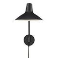 Industriële wandlamp zwart met E14-fitting, metalen behuizing, zwarte textielkabel van 180 cm en afmetingen 55 x 23 x 36,5 cm