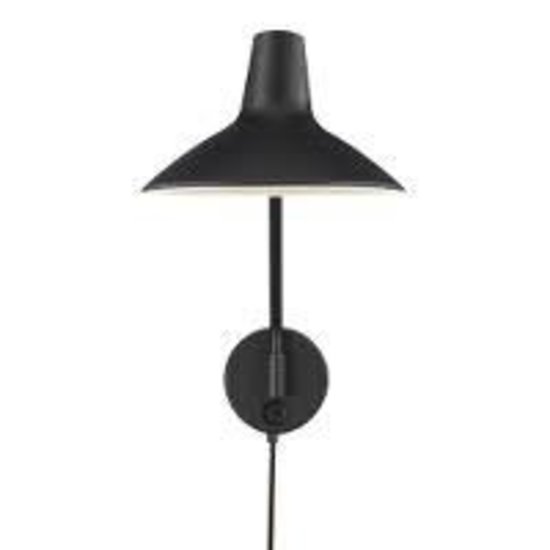 Aplique de pared industrial en negro, cuerpo de metal con cable textil negro de 180 cm, casquillo E14, medidas 55 x 23 x 36,5 cm