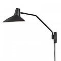 Aplique de pared industrial en negro, cuerpo de metal con cable textil negro de 180 cm, casquillo E14, medidas 55 x 23 x 36,5 cm
