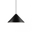 Lámpara colgante de diseño danés, forma geométrica, negra en metal con detalles de plástico, casquillo E27, máx. 50W, ø49 cm