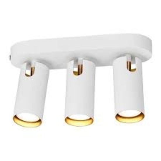 Plafonnier 3 spots en métal blanc et plastique, douille GU10, IP20, classe 2, source lumineuse non incluse