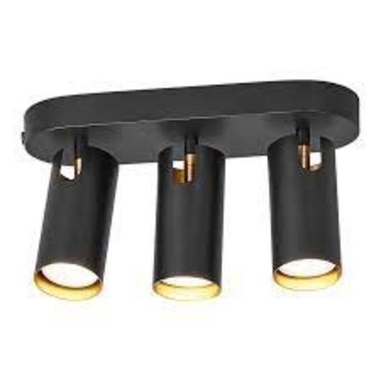 Plafonnier 3 spots en métal noir avec douille GU10, max 25W par spot, IP20, classe 2, ampoule non incluse