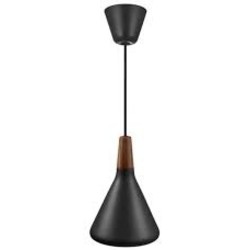 Lampe suspendue verticale raffinée avec plateau exclusif en noyer huilé certifié FSC - noir