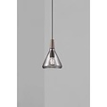 Hanglamp met geolied walnoten top, gerookt glazen kap en E27-fitting, max. 40W, lichtbron niet inbegrepen