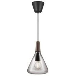 Hanglamp met walnoten top en gerookt glazen kap, E27